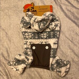 Pup Crew Dog Apparel One Piece Pajamas Fleece Gray & White Sz M NWT